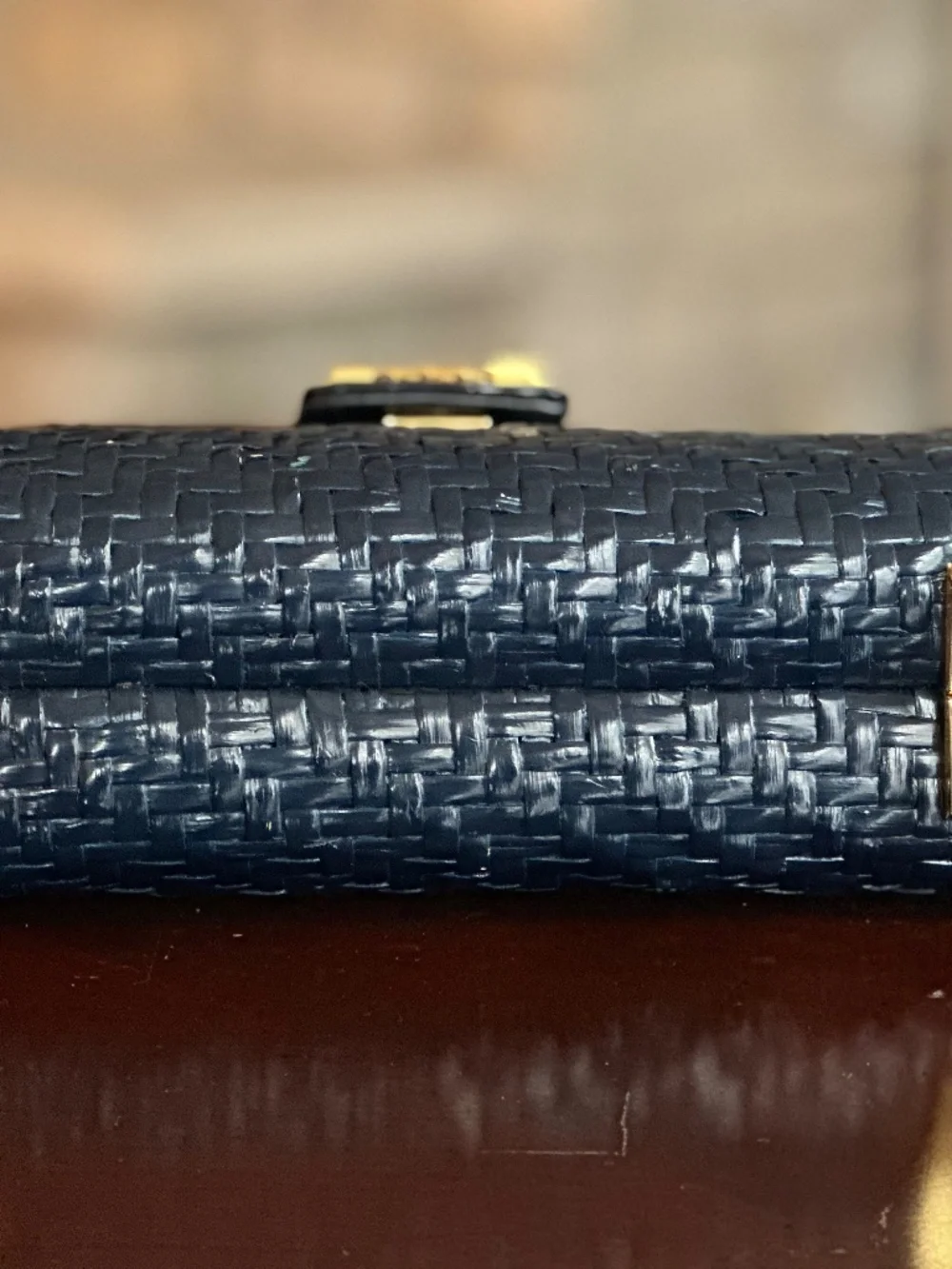 Navy Handbag, Vintage Koret Wicker Clutch, Great for Rush or Game Day